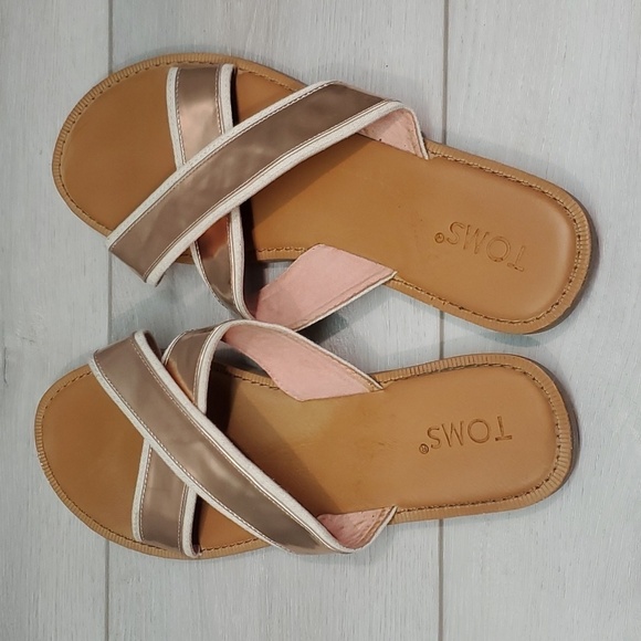 Toms Women Viv Rose Gold Slide Crisscross Sandals Flats shoes sz 10 - Picture 5 of 12